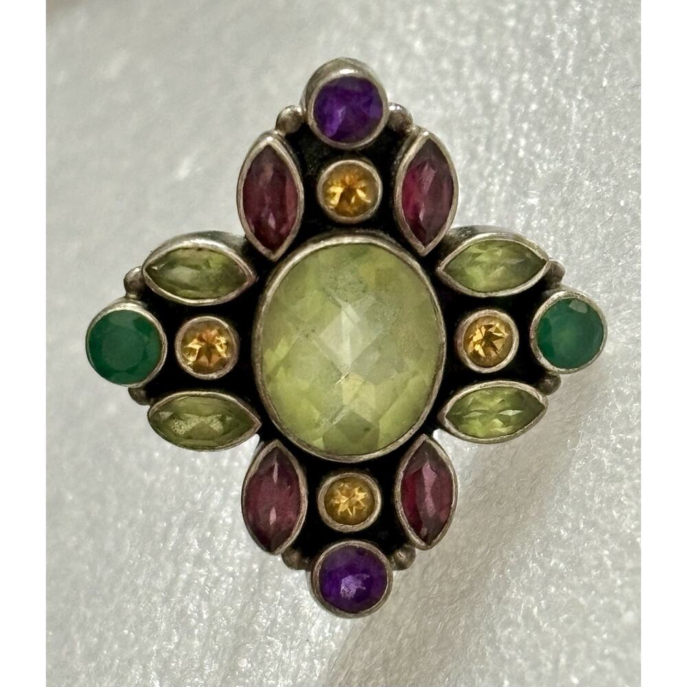 Nicki Butler Multi Gemstone Sterling Silver Ring 925 India Amethyst Garnet 7.5